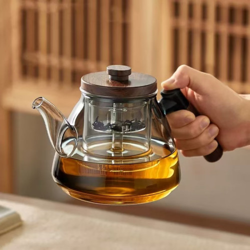 胡桃木蒸煮兩用大容量花茶壺玻璃茶壺家用電陶爐煮茶器專用泡茶壺
