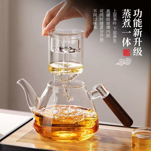 胡桃木蒸煮兩用大容量花茶壺玻璃茶壺家用電陶爐煮茶器專用泡茶壺