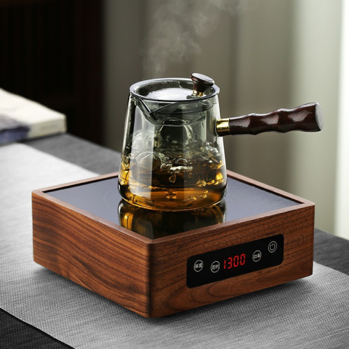 側把胡桃木玻璃茶壺蒸煮兩用日式燒水茶具高硼矽可明火功夫茶具