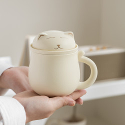 陶瓷茶水分離泡茶杯招財貓馬克杯辦公室家用個人專用杯子禮品