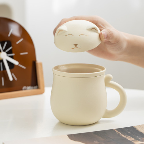 陶瓷茶水分離泡茶杯招財貓馬克杯辦公室家用個人專用杯子禮品
