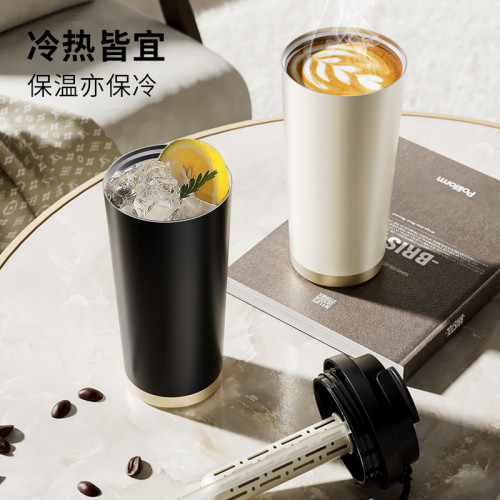 不鏽鋼咖啡保溫杯高顔值創意辦公水杯可攜式隨行雙飲保溫杯