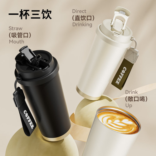 不鏽鋼咖啡保溫杯高顔值創意辦公水杯可攜式隨行雙飲保溫杯