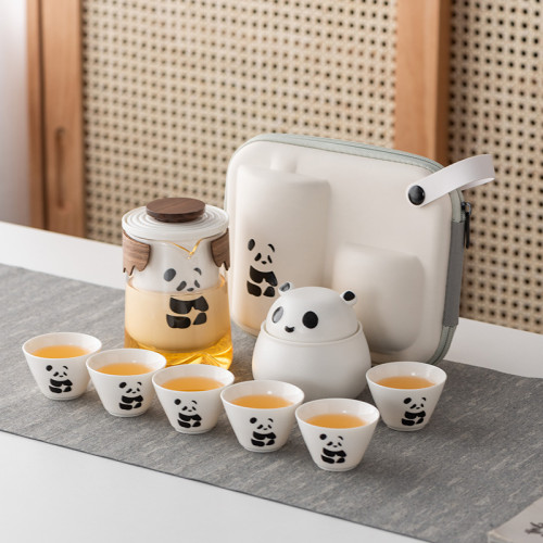 熊貓功夫茶具茶杯套裝可攜式旅行茶具泡茶壺快客茶杯高檔商務禮品