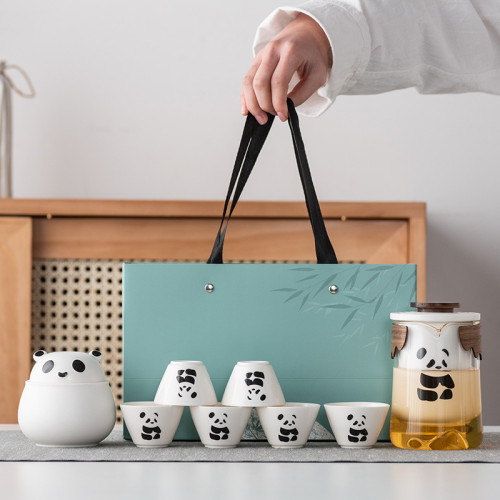 熊貓功夫茶具茶杯套裝可攜式旅行茶具泡茶壺快客茶杯高檔商務禮品