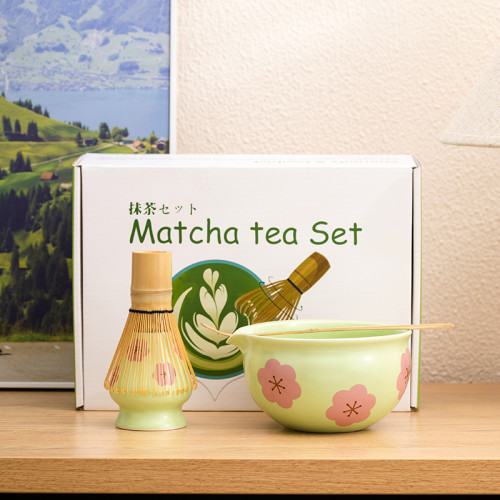 日式抹茶茶具套裝4件套7件套禮盒抹茶碗百本立茶筅陶瓷花型