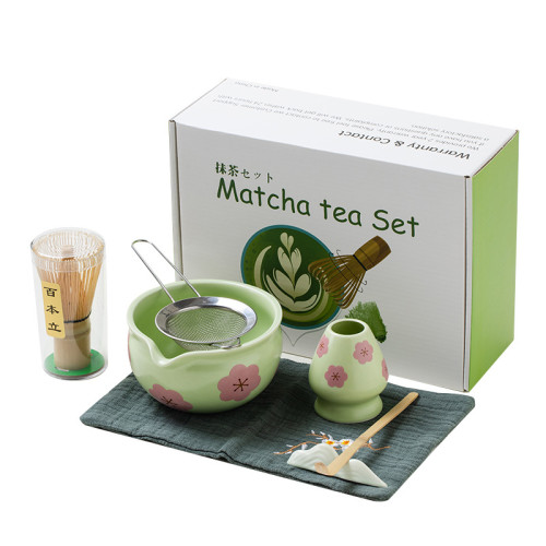 日式抹茶茶具套裝4件套7件套禮盒抹茶碗百本立茶筅陶瓷花型