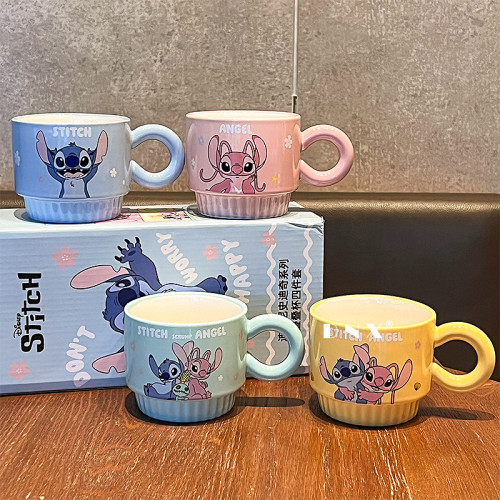 史迪仔曡曡杯可愛卡通陶瓷杯家用杯子伴手禮馬克杯情侶水杯咖啡杯