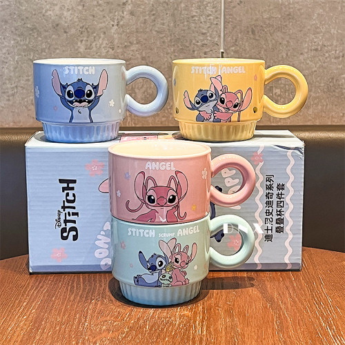 史迪仔曡曡杯可愛卡通陶瓷杯家用杯子伴手禮馬克杯情侶水杯咖啡杯