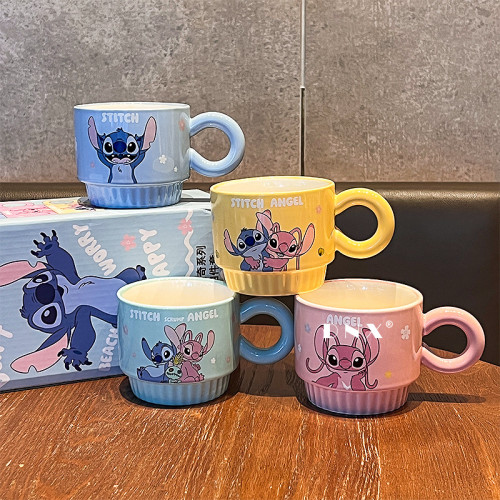 史迪仔曡曡杯可愛卡通陶瓷杯家用杯子伴手禮馬克杯情侶水杯咖啡杯
