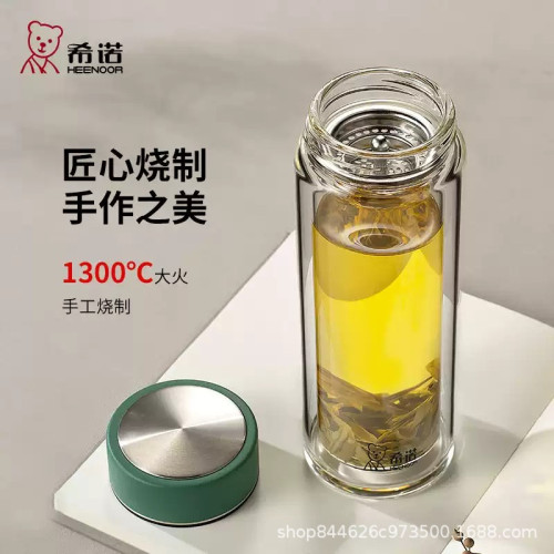 希諾雙層玻璃杯禮盒裝男女士商務泡茶杯耐高溫大容量隔熱防燙水杯