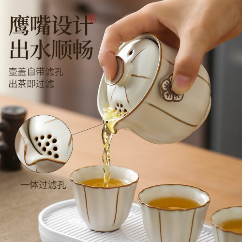 汝窰手抓壺旅行茶具套裝可攜式功夫茶杯戶外泡茶一人飲專用隨身喝