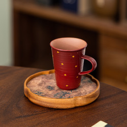 漆紅灑金老巖泥粗陶咖啡杯喝水杯陶瓷高顔值陶瓷杯下午茶杯定