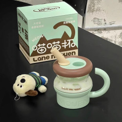 覽萌Lane Mouen玻璃吸管杯大容量女高顔值水杯喵喵杯高硼矽泡茶杯