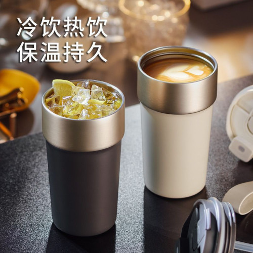 保溫杯316L加厚不鏽鋼高顔值雙飲咖啡杯簡約時尚吸管杯可攜式車用杯