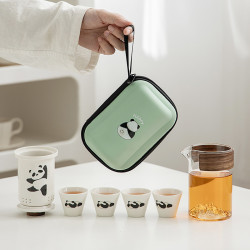 旅行茶具套裝戶外可攜式陶瓷快客杯一壺四杯辦公室泡茶壺喝茶白瓷