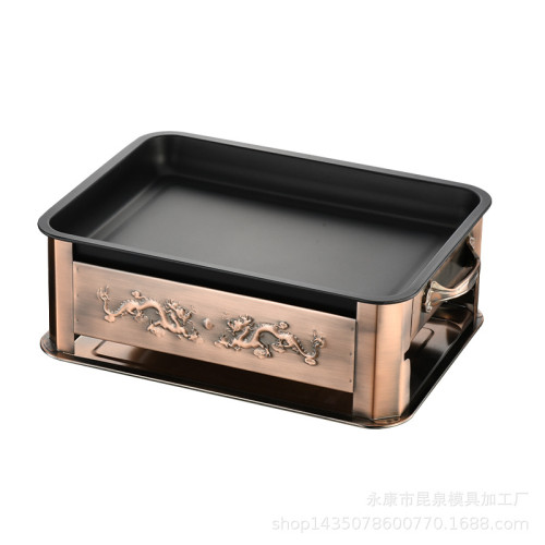 不鏽鋼商用木碳烤魚盤長方形家用碳烤全套雙龍抽拉烤魚爐