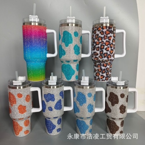 40oz汽車杯爆款貼鑽手柄杯304不鏽鋼車用保溫保冷冰霸杯