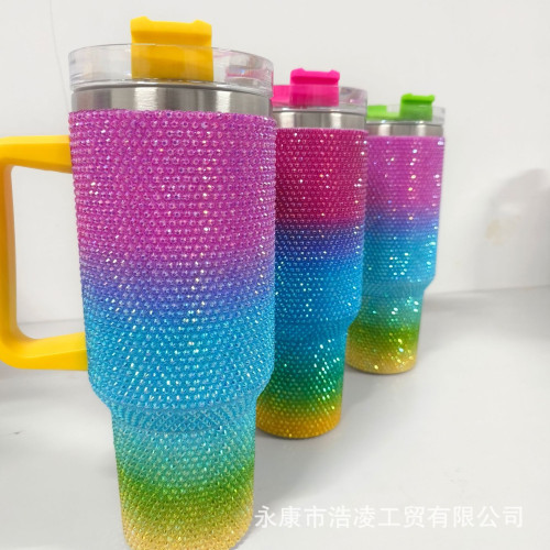 40oz汽車杯爆款貼鑽手柄杯304不鏽鋼車用保溫保冷冰霸杯