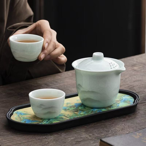 黑陶吸水壺承國潮家用速乾茶承小型乾泡台茶盤茶托盤功夫茶具配件