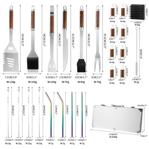 不鏽鋼鋁箱組合燒烤套裝BBQ用具高檔燒烤具戶外露營燒烤工具24件