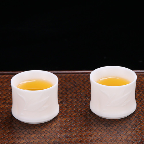 素燒竹節款品茗杯陶瓷茶杯白瓷茶杯子
