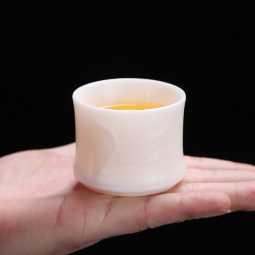 素燒竹節款品茗杯陶瓷茶杯白瓷茶杯子