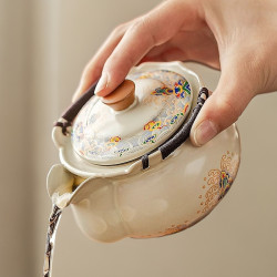 米黃汝窰手抓壺泡茶蓋碗茶杯單個家用高檔防燙茶碗一人飲小壺茶具