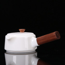 黑檀木白瓷茶壺陶瓷羊脂玉瓷帶過濾側把泡茶壺