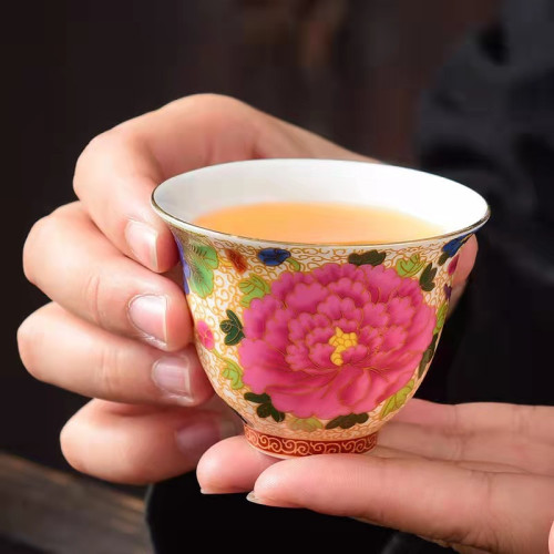 宮廷風琺瑯彩茶具茶杯陶瓷茶碗粉彩萬花扒花品茗杯主人杯功夫茶杯