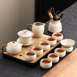 汝窰功夫茶具套裝家用2025新款辦公室喝茶泡茶蓋碗茶壺茶杯子套裝