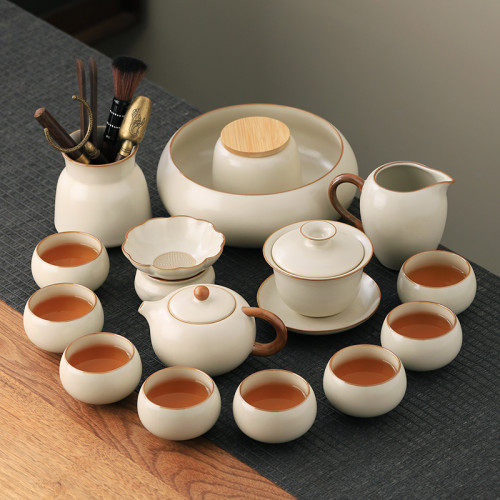 汝窰功夫茶具套裝家用2025新款辦公室喝茶泡茶蓋碗茶壺茶杯子套裝