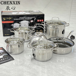 不鏽鋼套裝鍋12PCS加厚水壺奶鍋湯鍋煎鍋具禮品套裝出口
