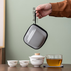 旅行茶具套裝可攜式快客杯戶外露營泡茶壺茶杯輕奢收納包