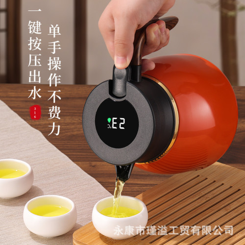 316不鏽鋼燜茶壺1100ml老白茶泡茶壺茶水分離溫顯木紋手柄保溫壺