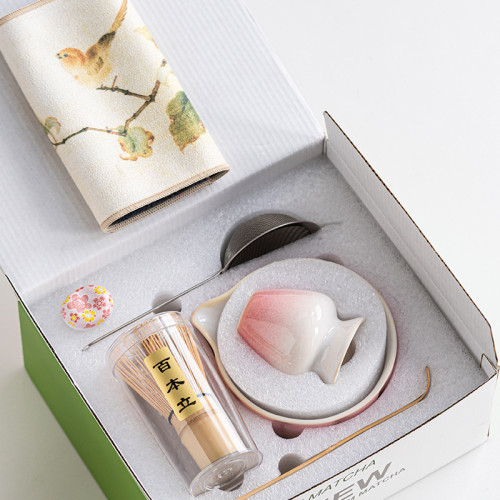 櫻花粉抹茶碗9件套竹茶刷攪拌器打抹茶工具立宋代點茶器禮盒套裝