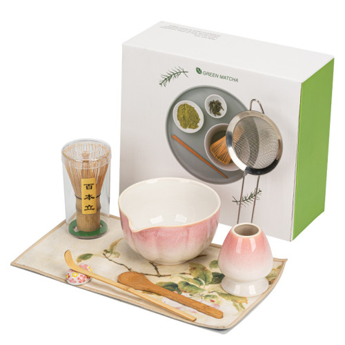 櫻花粉抹茶碗9件套竹茶刷攪拌器打抹茶工具立宋代點茶器禮盒套裝