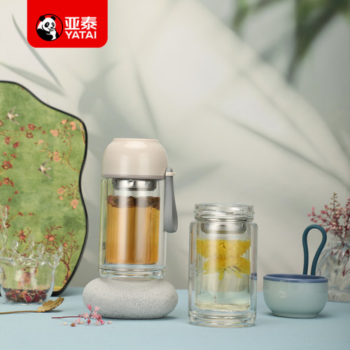 亞泰新款雙層玻璃杯女士可攜式迷你個性杯子小水杯辦公室泡茶杯