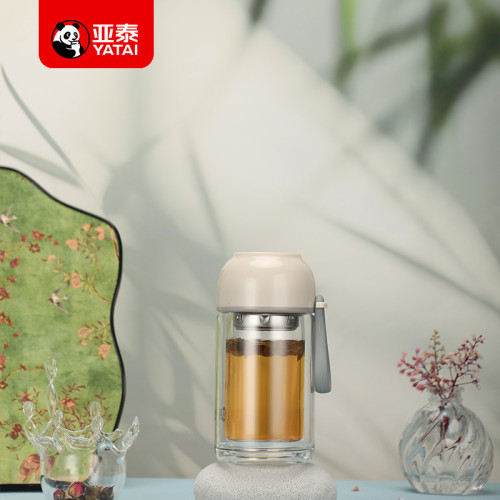 亞泰新款雙層玻璃杯女士可攜式迷你個性杯子小水杯辦公室泡茶杯