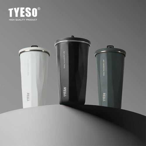 tyeso新款泰碩咖啡杯保溫杯菱形吸管水杯女生高顔值大容量車用杯