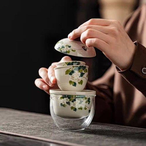 草木灰國風旅行茶具套裝戶外泡茶可攜式收納快客杯高顔值創意茶具