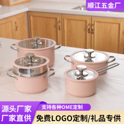 304不鏽鋼鍋具套裝韓式複底奶鍋蒸鍋火鍋湯鍋加厚陶瓷漆專用