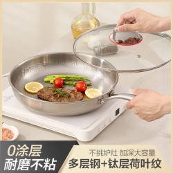 鈦平底鍋家用無塗層牛排煎鍋鈦合金不沾鍋爐具通用德國高級有鈦鍋