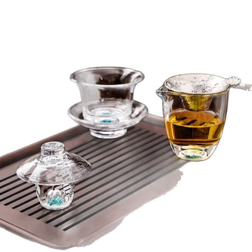 綠松石水晶玻璃茶具套裝輕奢蓋碗茶杯高級家用整套功夫茶具可定