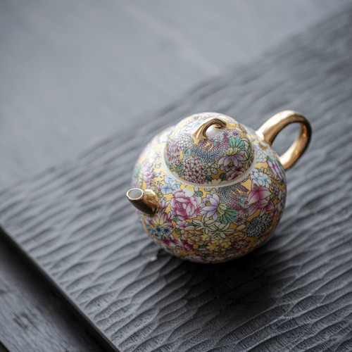 999鎏銀萬花一壺二杯茶壺茶杯陶瓷茶具套裝家用茶禮伴手禮套組