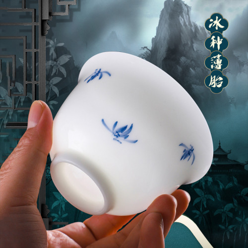 新中式三才蓋碗冰種玉瓷套裝功夫茶具家用陶瓷手工繪畫羊脂玉白瓷