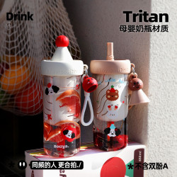 高顔值女生吸管杯新款夏大容量tritan戶外可攜式耐高溫茶水分離水杯
