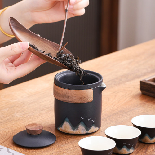 國潮文創萬裡山河一壺三杯旅行茶具可攜式快客杯商務伴手禮品