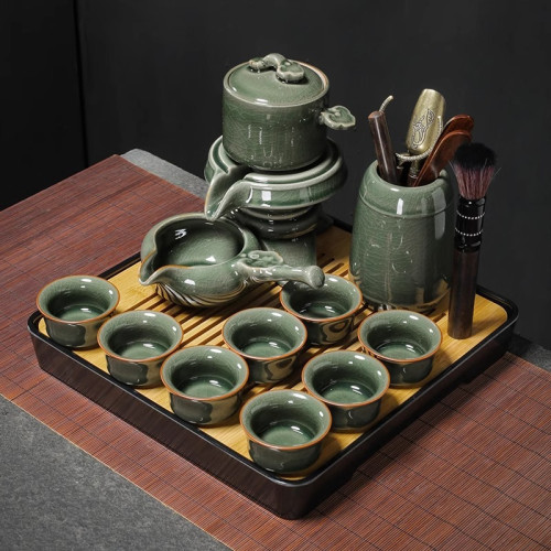 哥窰自動茶具套裝家用懶人石磨旋轉泡茶壺功夫茶杯辦公室沖茶神器