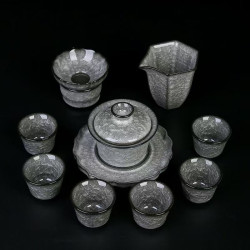 黑冰開片三才蓋碗陶瓷功夫茶具套裝家用高檔冰花泡茶碗茶杯公道杯